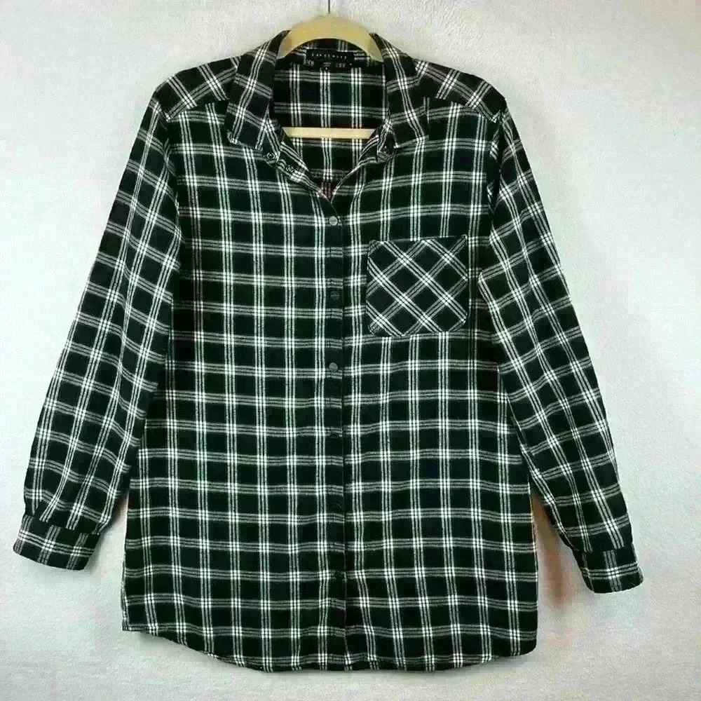 Sanctuary Button-down Shirt Women’s Large Black and White Plaid Cotton Flannel
